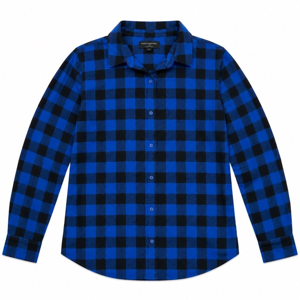 Banana Republic Buffalo Checkered plaid button up flannel top Blue black women L